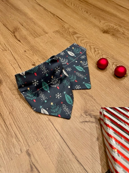 christmas trees on navy blue dog bandana