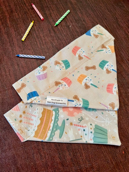 pink reversible happy birthday dog bandana