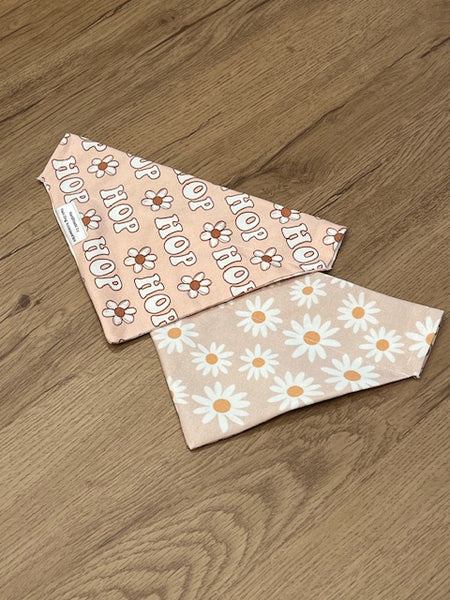 blush pink dog bandana with white daisies