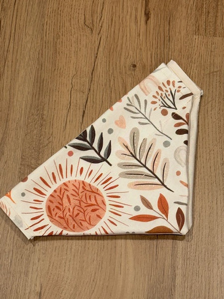 Boho dog bandana with orange and brown floral print for small and large dogs