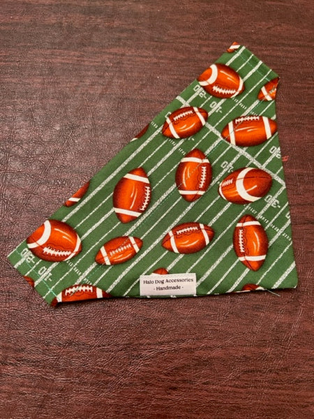 footballs on green over the collar dog bandana
