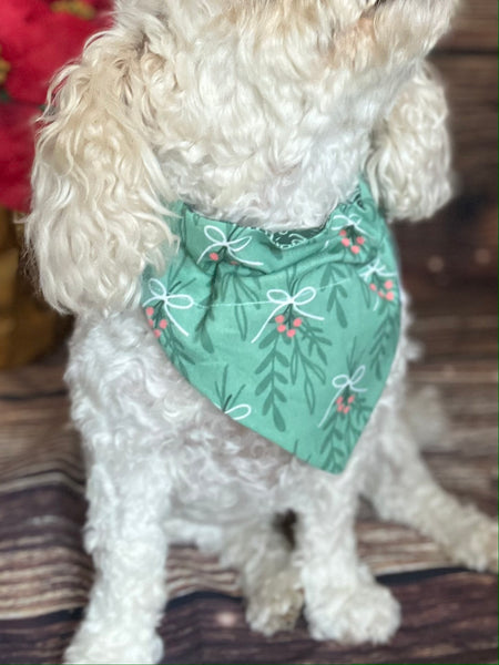 green mistletoe dog bandana