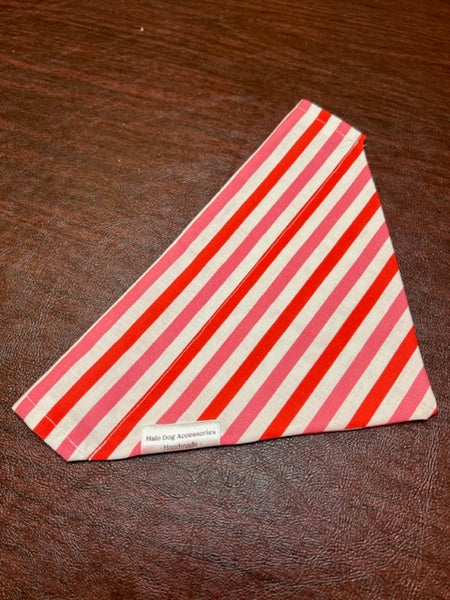 red, pink, and white striped valentine's day dog bandana