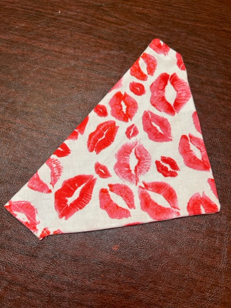 pink  and red lipstick kisses dog bandana for Valentine's Day