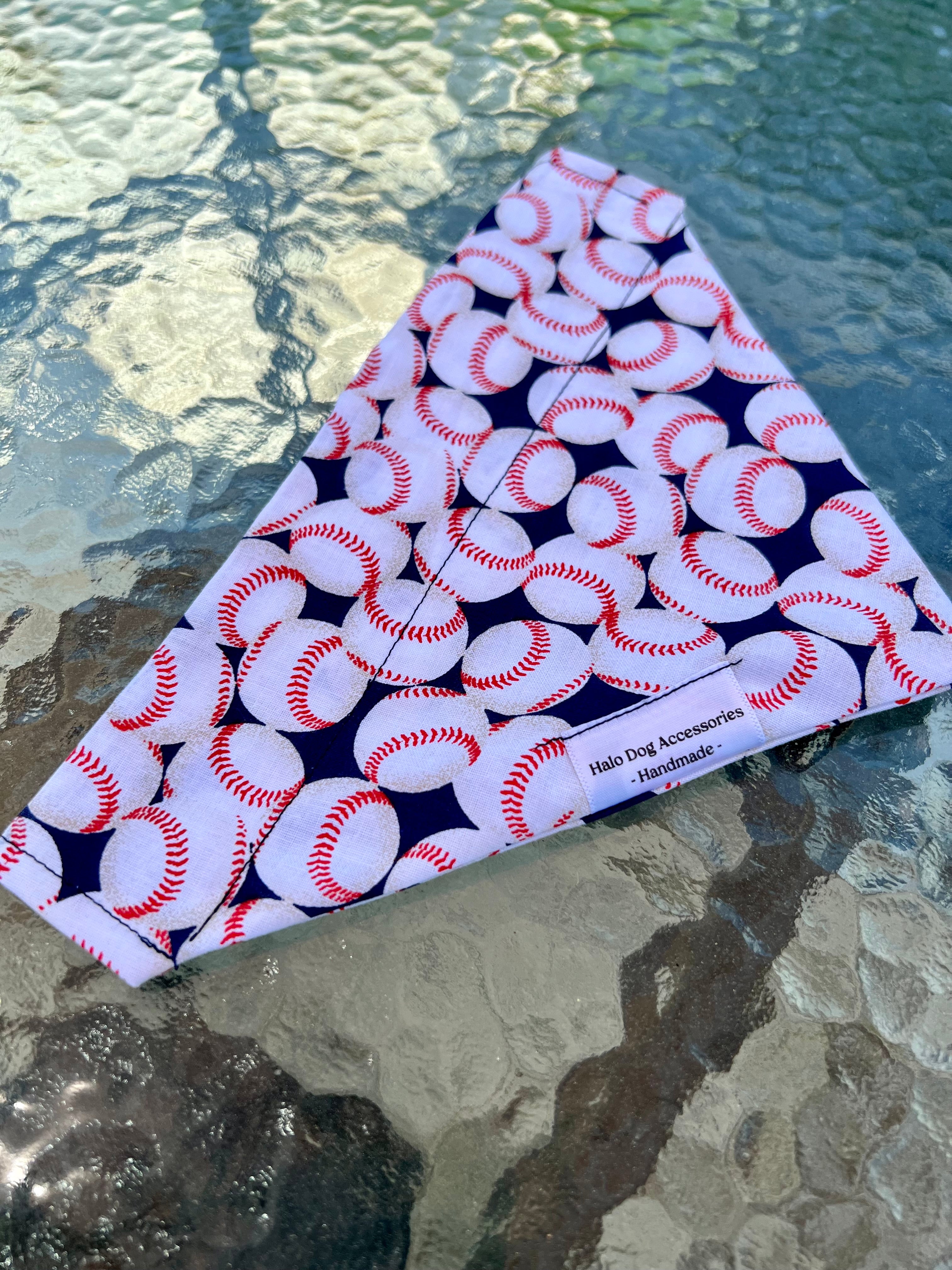 baseballs printed on navy blue dog bandana